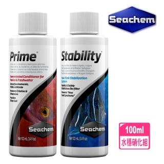 【Seachem 西肯】除氯氨水質穩定劑100ml+全效硝化菌100ml 水質全餐二瓶一組美國原裝(淡海水觀賞魚魚缸使用)