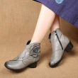 【Vecchio】真皮短靴 粗跟短靴/真皮復古立體花朵造型粗跟短靴(3色任選)