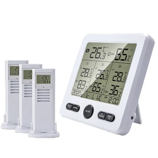 【優品生活館】一拖三無線室內外溫濕度計(溫濕度計 濕度計 電子溫濕度計)