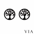 【VIA】白鋼耳釘 縷空耳釘/植物系列 縷空圓環生命樹造型白鋼耳釘(黑色)