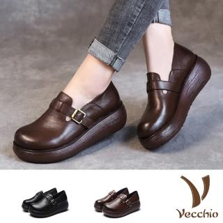 【Vecchio】真皮休閒鞋 厚底休閒鞋/真皮舒適寬楦搭釦造型厚底休閒鞋(2色任選)