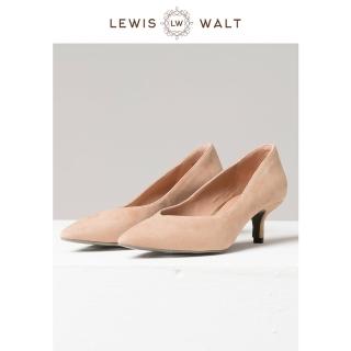 【Lewis Walt】通勤百搭簡約大碼尖頭羊反毛磨砂皮中低跟貓跟單鞋5cm