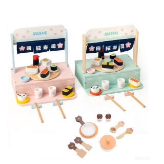 【kikimmy】仿真木製家家酒系列日式迴轉壽司檯玩具組+LINE FRIENDS配件9件組(兩色可選)
