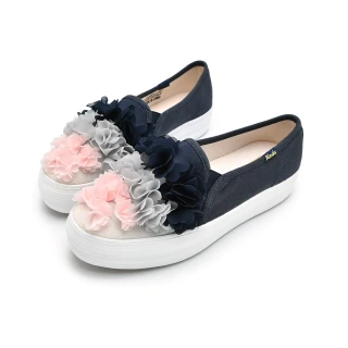 【Keds】TRIPLE DECKER 春夏限定厚底手工花卉懶人鞋(藍)