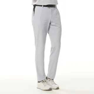 【Lynx Golf】korea男款韓國進口商品兩側口袋配布造型拉鍊後口袋設計山貓膠標平口休閒長褲(淺紫色)