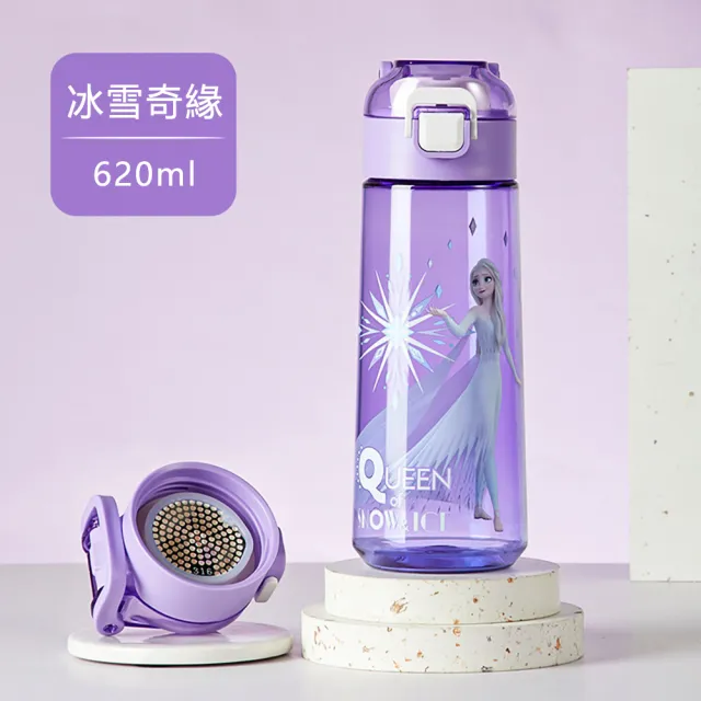 【Disney 迪士尼】Tritan輕便提環茶隔兒童直飲水壺 - 620ml(黑豹/美國隊長/鋼鐵人/冰雪奇緣/米奇/草莓熊)