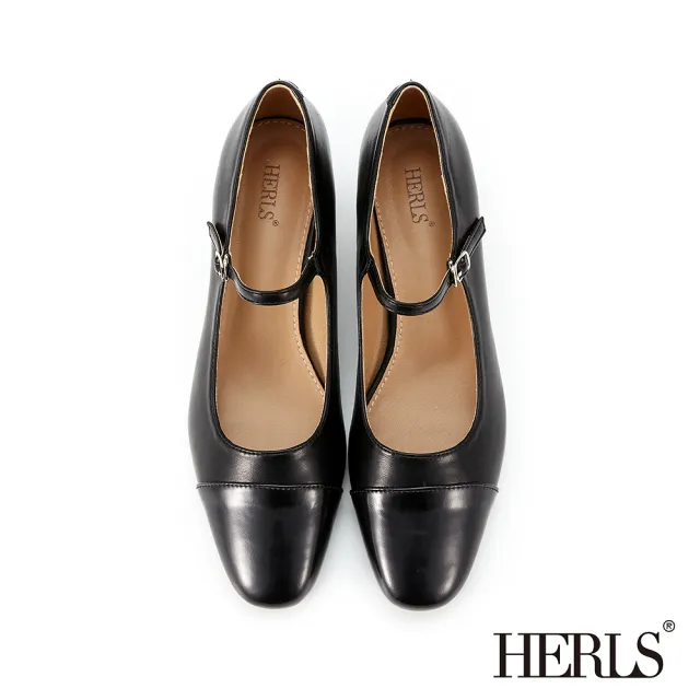 【HERLS】跟鞋-小香風拼接橢圓頭瑪莉珍跟鞋(黑色)