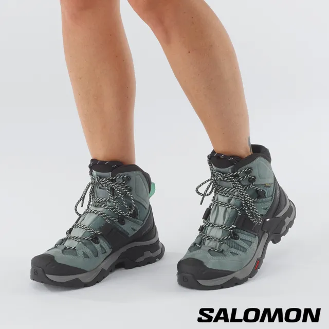 salomon官方直營】女QUEST 4 Goretex 高筒登山鞋(石板灰/騎兵綠/乳白藍