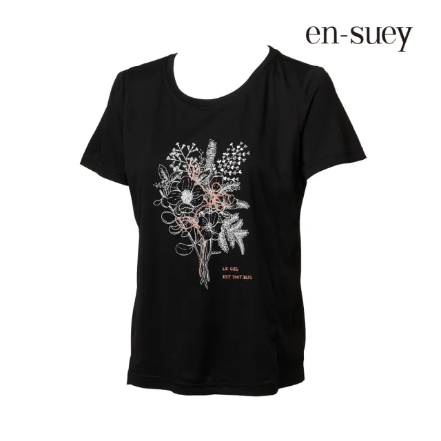 【en-suey 銀穗】浪漫花束印花刺繡T恤-女