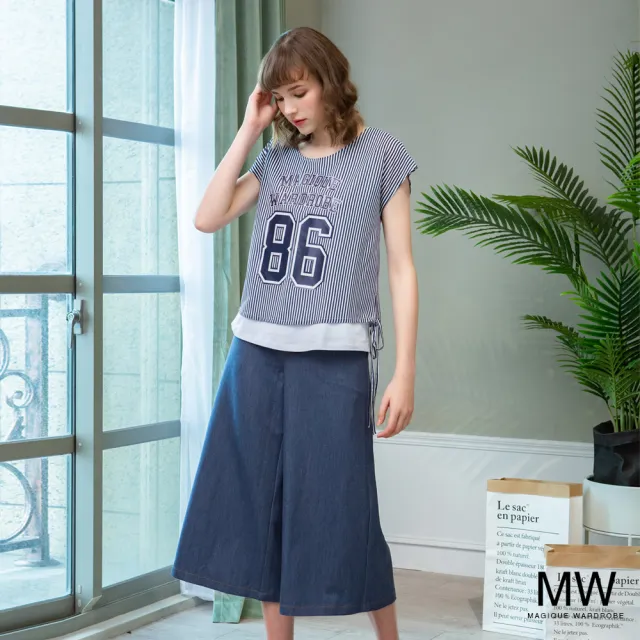 【MAGIQUE WARDROBE】兩件式條紋印花綁帶上衣