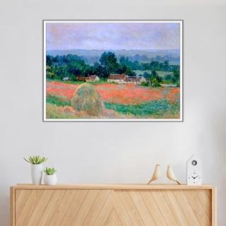 《Giverny的乾草堆》莫內Monet．印象派畫家 世界名畫 經典名畫 風景油畫-白框40x60CM