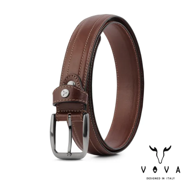 【VOVA 沃汎】品味紳士雙車線復古休閒皮帶-咖啡色(VA007-003-BR) 送禮推薦