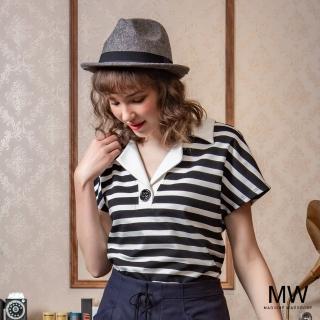 【MAGIQUE WARDROBE】半開襟條紋落肩上衣(黑白條紋)