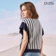 【Diffa】荷葉袖撞色條紋針織衫-女