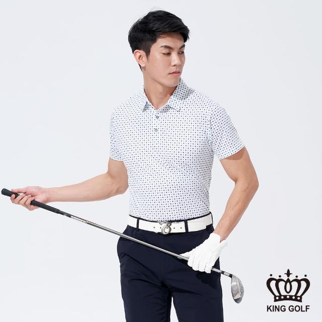 【KING GOLF】網路獨賣款-男款小細格紋滿版印花POLO衫/高爾夫球衫(丈青)