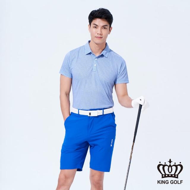 【KING GOLF】網路獨賣款-男款小細格紋印花POLO衫/高爾夫球衫(丈青)