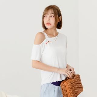【OB 嚴選】涼感莫代爾不對稱露肩木耳邊造型上衣親子款女 《AB18083》