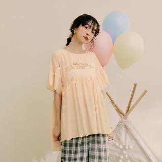 【OB 嚴選】KITTY野餐系列甜美印花荷葉袖長版上衣 《KB1479》
