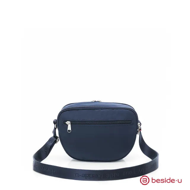 【BESIDE-U】沉靜優雅側背包 輕量弧形尼龍小包 雙拉鍊防盜斜背包 藍色(旅遊防盜包、防潑水、防盜刷)