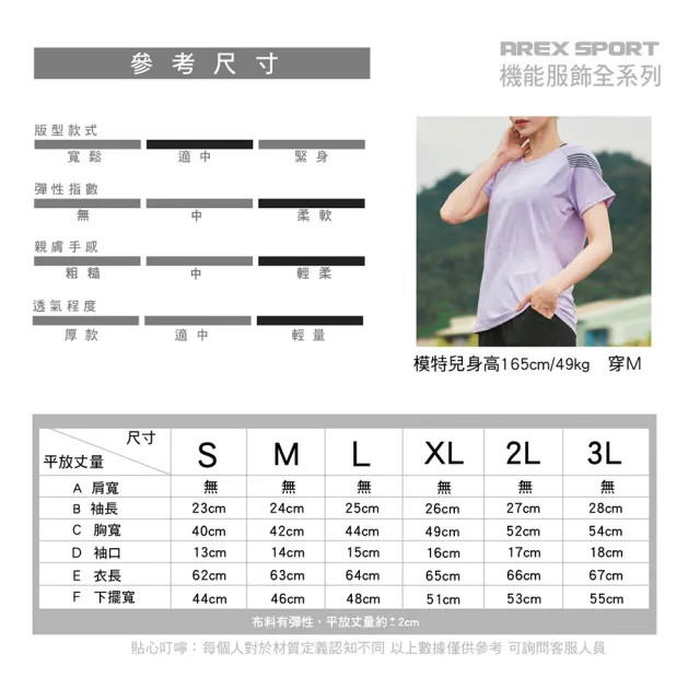 【AREXSPORT】女運動服 加大吸排涼感衣 大碼女上衣 女短袖上衣 涼感短袖 大尺碼S-3L(女運動吸排涼感衣)