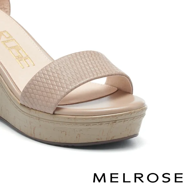 【MELROSE】美樂斯 夏日輕旅 氣質美學一字真皮踝帶厚底美型高跟涼鞋(杏)