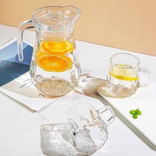 【CITY STAR】家用玻璃鑽石冷水壺設計五件套2入(鑽紋壺+鑽紋水杯)