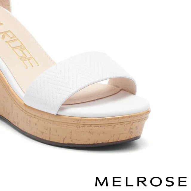 【MELROSE】美樂斯 夏日輕旅 氣質美學一字真皮踝帶厚底美型高跟涼鞋(白)
