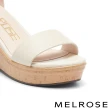 【MELROSE】美樂斯 夏日輕旅 氣質美學一字真皮踝帶厚底美型高跟涼鞋(米)