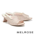 【MELROSE】華麗精美水鑽金屬布高跟拖鞋(粉)