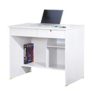 【AT HOME】3尺白色二抽收納書桌/電腦桌/工作桌 現代經典傳統(下座/金點將)