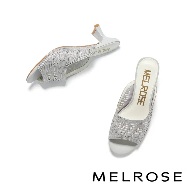 【MELROSE】華麗精美水鑽金屬布高跟拖鞋(灰)