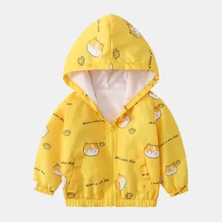 【時尚Baby】童裝男童薄外套 兒童黃色可愛貓咪防風外套(男中小童防曬外套 休閒外套 連帽外套)
