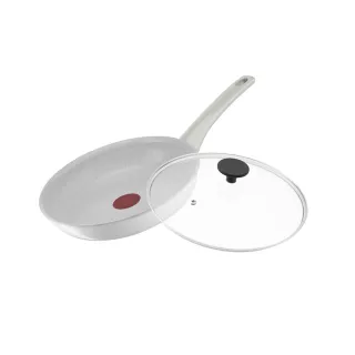 【Tefal 特福】法國製綠能陶瓷系列24CM平底鍋+玻璃蓋(適用電磁爐)