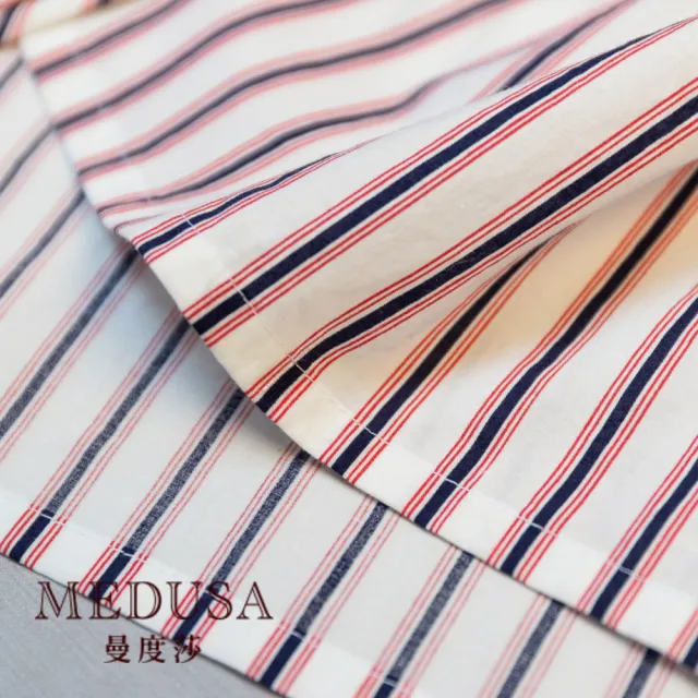 【MEDUSA 曼度莎】現貨-藍紅直紋墊肩無袖襯衫（M-XL）｜女上衣 無袖上衣 長版上衣(105-72901)