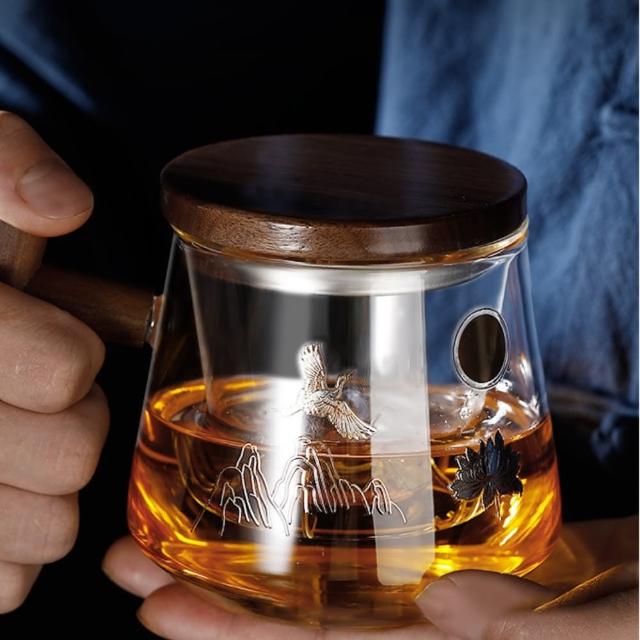 【傳真雅器】辦公玻璃泡茶杯450ml(茶具 露營泡茶組 辦公商務泡茶組 外出泡茶 茶壺 茶杯 品茗杯)