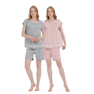 【蕾妮塔塔】邦尼兔兔 針織棉短袖兩件式睡衣(R27003兩色可選)