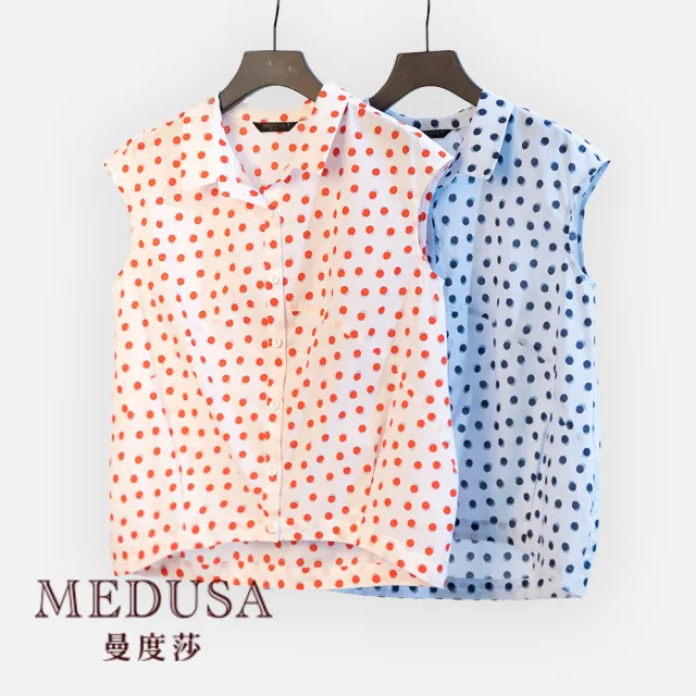 【MEDUSA 曼度莎】現貨-圓點點切接無袖長版上衣 - 2色（M-XL）｜女上衣 無袖襯衫 長版上衣(101-74901)