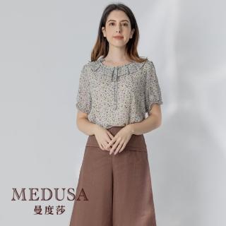 【MEDUSA 曼度莎】現貨-紫藍小碎花雪紡上衣（M-2L）｜女上衣 短袖上衣 加大尺碼(320-71401)