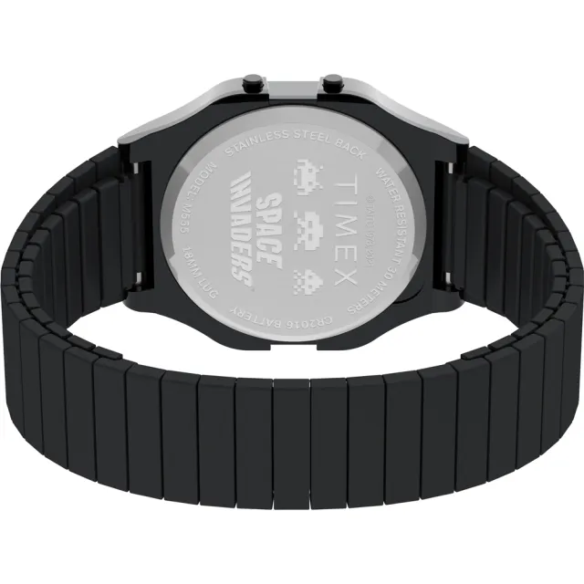 【TIMEX】天美時 x  T80 x Space Invaders  伸縮錶帶電子錶 黑 TXTW2V39900