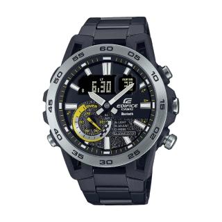 【CASIO 卡西歐】CASIO EDIFICE 賽車設計款 智慧藍芽 黑鋼錶帶 防水100米 ECB-40(ECB-40DC-1A)