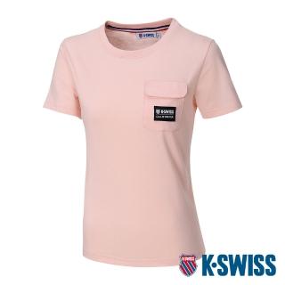 【K-SWISS】棉質吸排T恤 Label Pocket Tee-女-蜜桃橘(198074-694)