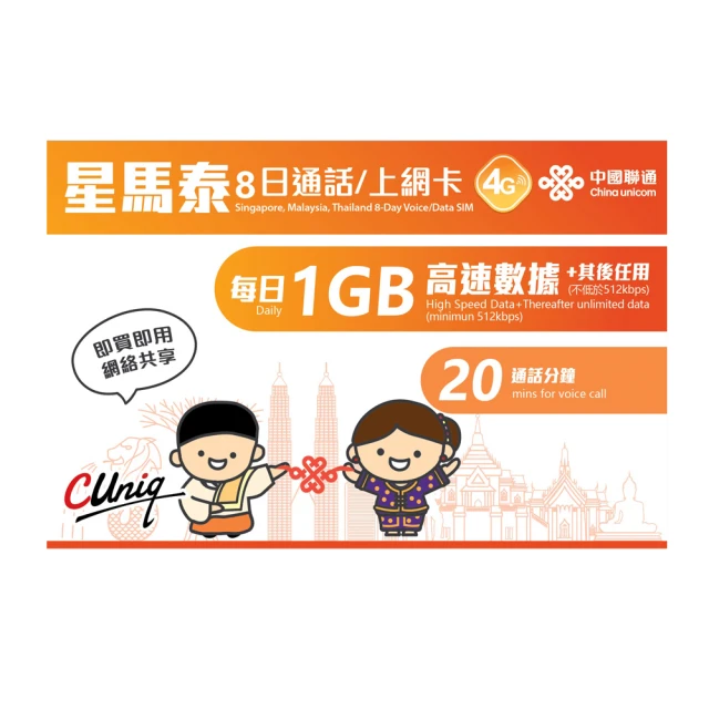中國聯通 中國 澳門 台灣 3日3G上網卡(大陸 內地 高速