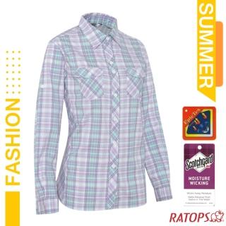 【RATOPS】女款 長袖彈性格子襯衫 胸前口袋/可翻摺袖口(DA2507 粉紫/淺湖綠)
