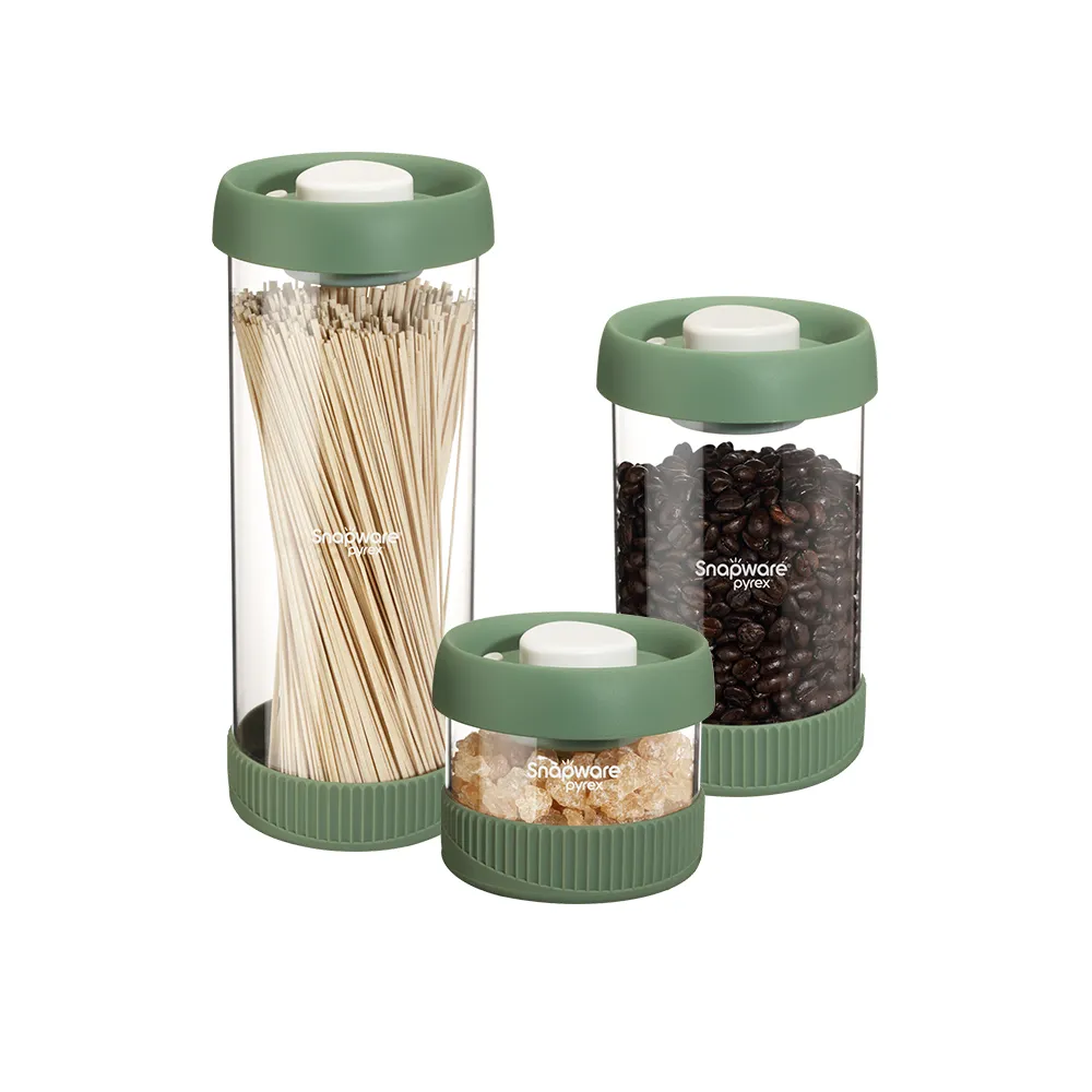 【CorelleBrands 康寧餐具】按壓真空玻璃儲物罐3件組(C01)