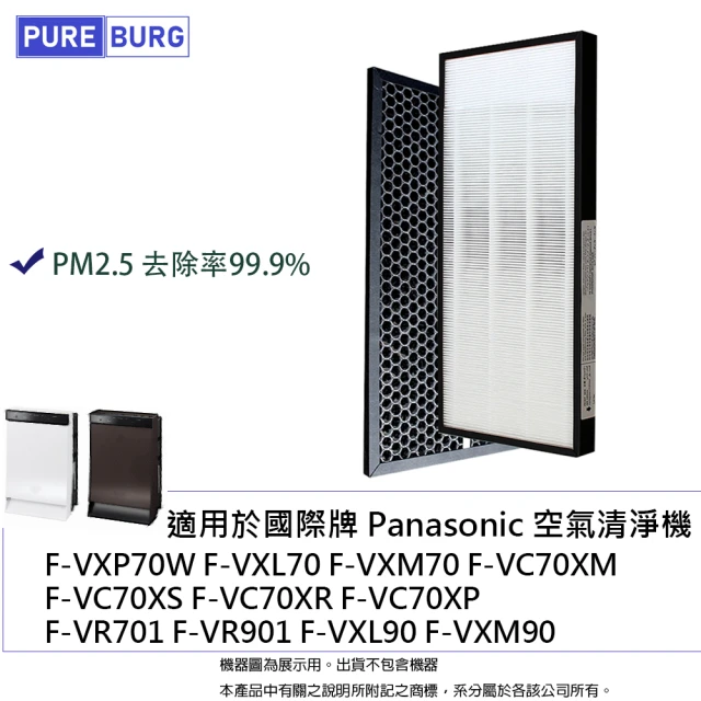 PUREBURG 適用Panasonic國際牌F-VXP70W F-VXL70 F-VXM70空氣清淨機 副廠替換用活性碳濾網HEPA濾網