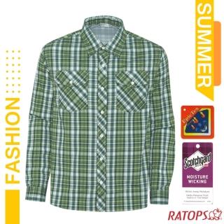 【RATOPS】男款 長袖彈性格子襯衫 胸前口袋/可翻摺袖口(DA2501 叢林綠/翠綠)