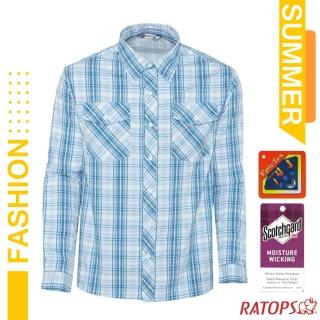 【RATOPS】男款 長袖彈性格子襯衫 胸前口袋/可翻摺袖口(DA2500 寶石藍/淺水藍)