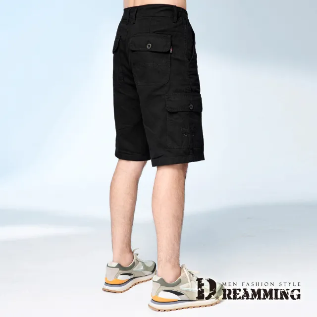【Dreamming】三件組-純棉多口袋雙側鬆緊休閒工作短褲 透氣 耐磨(共三色)