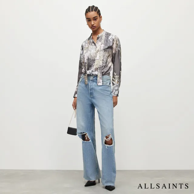 【ALLSAINTS】TONI VENETIA 真絲混紡花瓣印花綁帶襯衫 WH025Y(修身版型)