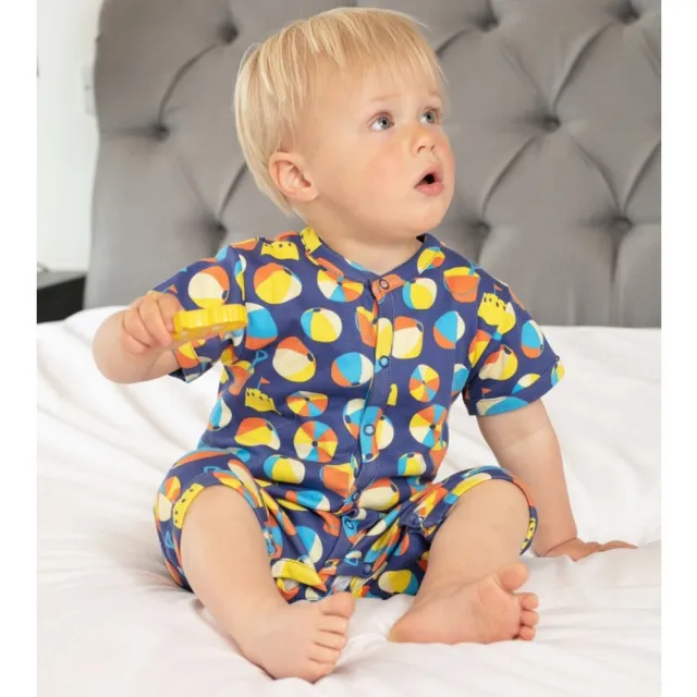 【Piccalilly】英國皮卡儷儷有機棉嬰幼兒短版連身衣(海灘日)